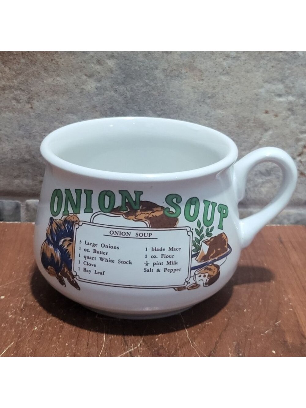 Vintage Ceramic Onion Soup Recipe Mug Cup Handle